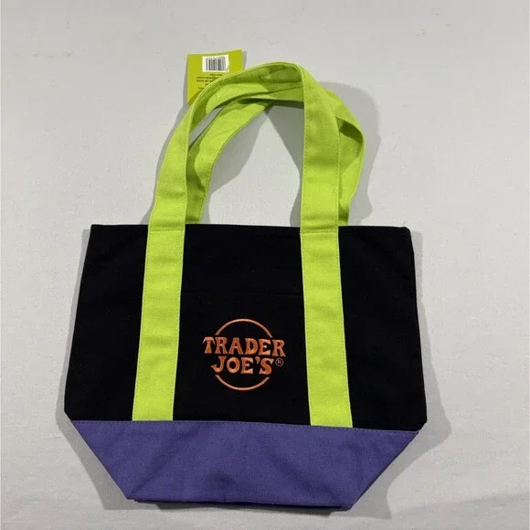 Trader Joe's Trick Treat Mini Canvas Tote Bag Orange Black Purple Multi Lot 4 - Picture 6 of 12